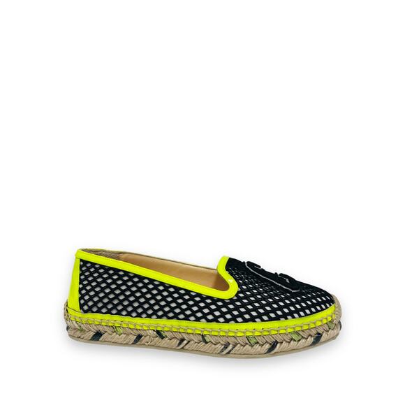 Christian Louboutin Shoes - CHRISTIAN LOUBOUTIN Black White Neon Yellow Ivy Espapop Flats Espadrilles 36